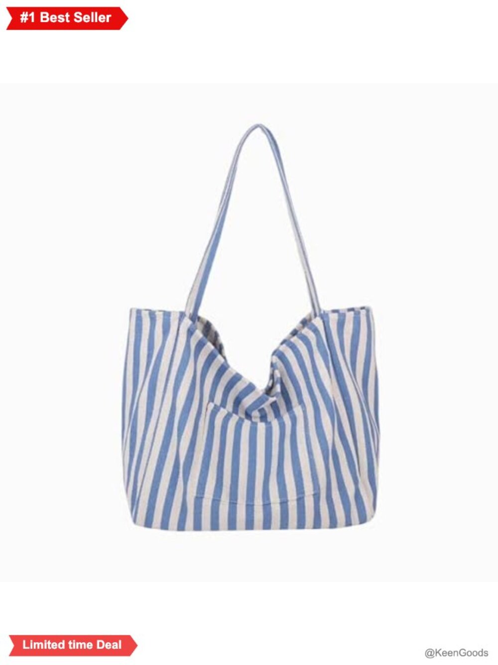 Striped Canvas Tote Bag Medium Shoulder Bag with Pocket College Work Beach Bag
